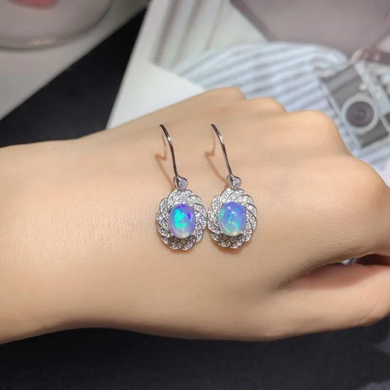 

Natural Opal Earring for Women Anniversary Girlfriend Gift 6x8MM Genuine Gemstone Earring Fine Jewelry 925 Sterling Silver