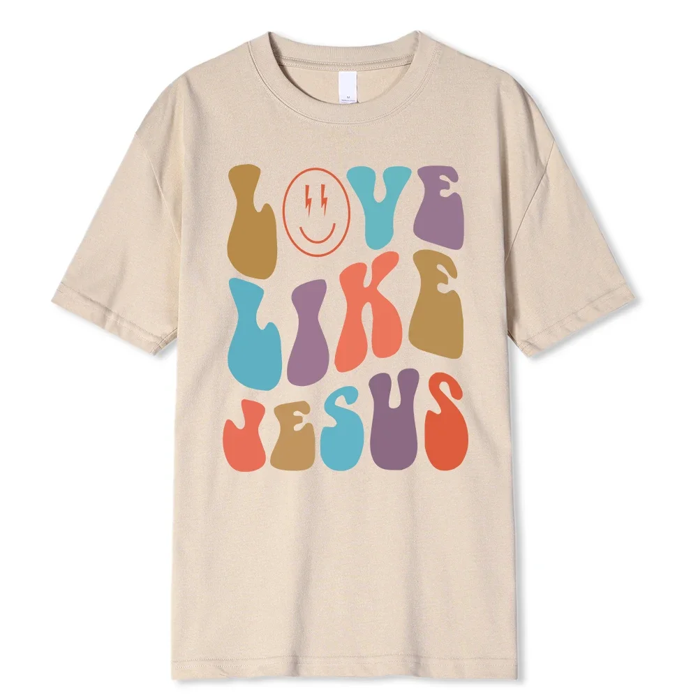 Love Like Jasos Cartoon Colorful Letter Pattern Personality Print Men T-Shirt Fashion Print T Shirt Casual T-Shirts Clothes