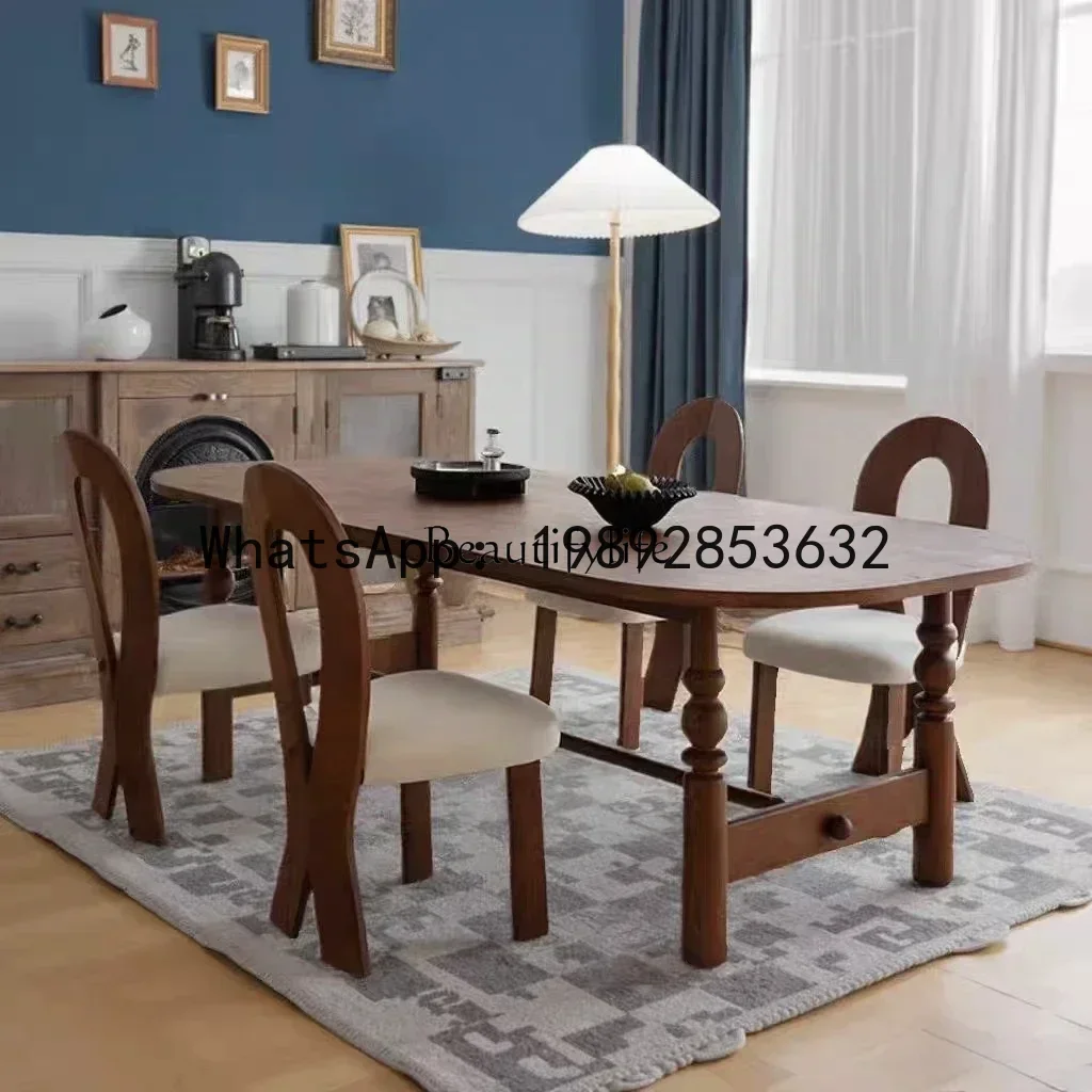 retro solid wood dining table with a vintage modern minimalist high-end feel
