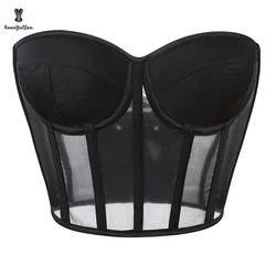 13 Glue Boned Breathable Strapless Backless Black Mesh Korsett With Bra Padded Plus Size Bustier Corset Top For Women