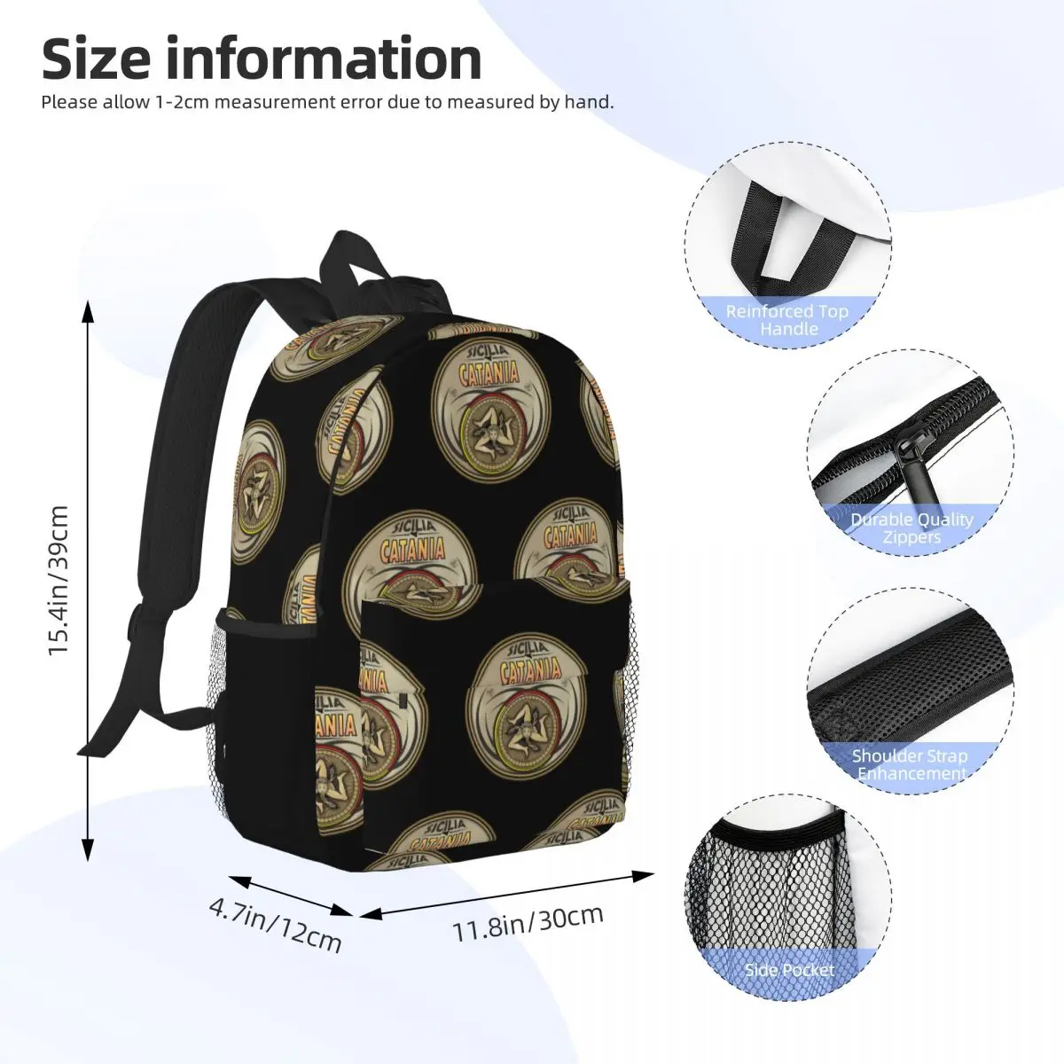 Catania Sicilia Sicily Trinacria Symbol Backpack Student Boys Girls BookBag Men Women School Bag Laptop Shoulder Bags