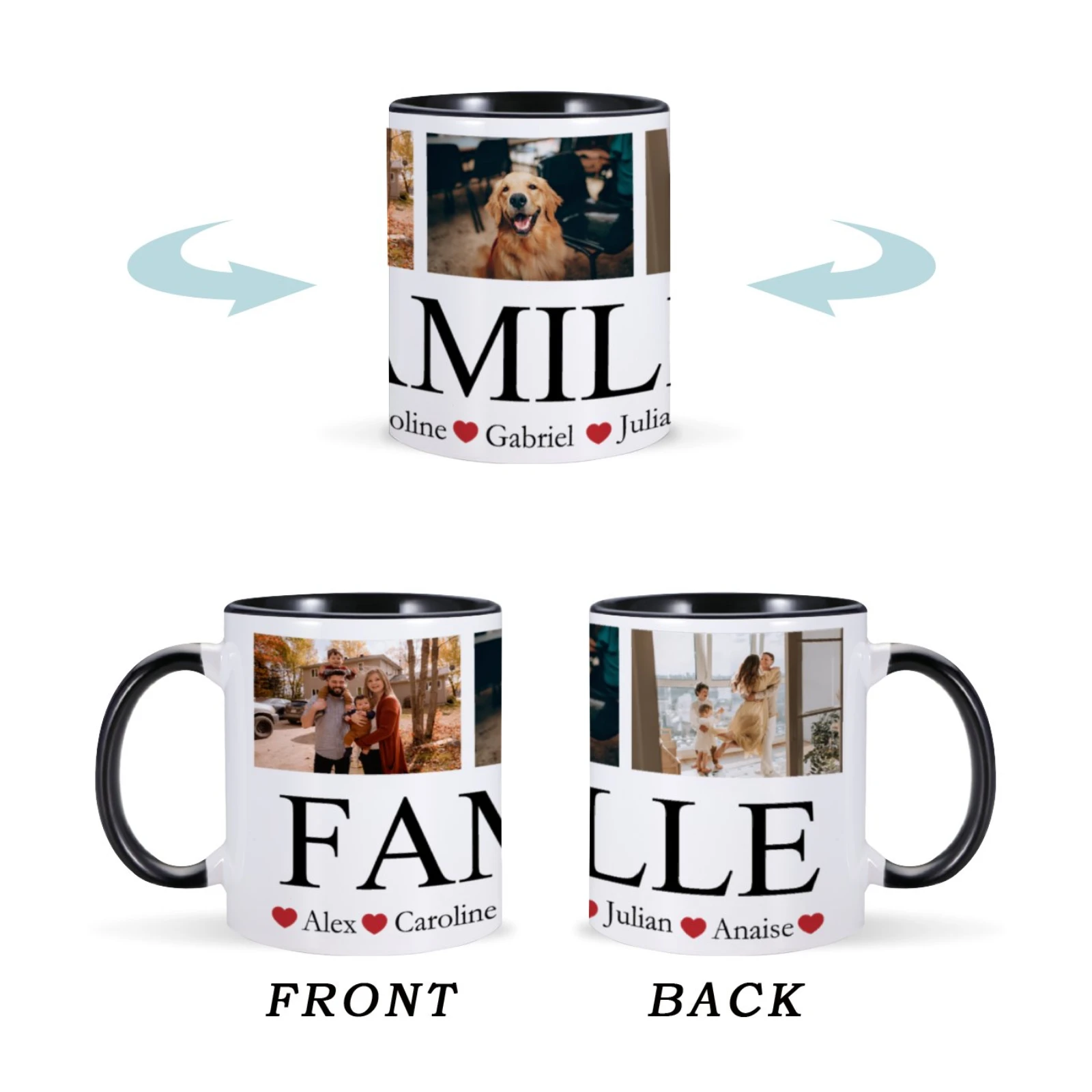 Custom Family Picture Collage Ceramics Mug Personalized 3 Photos Coffee Mugs with Name for Home Office Travel Cup 11 oz Tea Cup