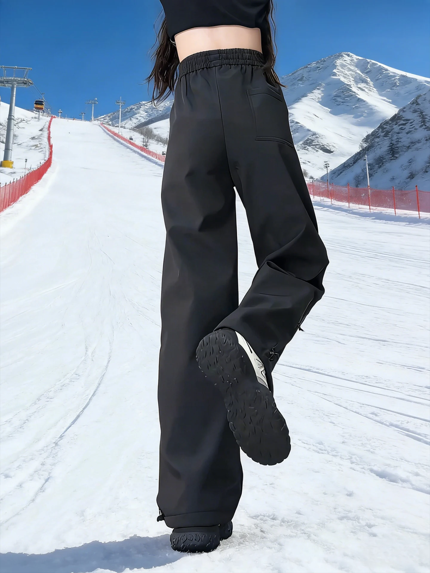 Thiened Fce winterskibroek Dames outdoor bergbeklimbroek Winddicht Koudbestendig l Taille Werkkleding