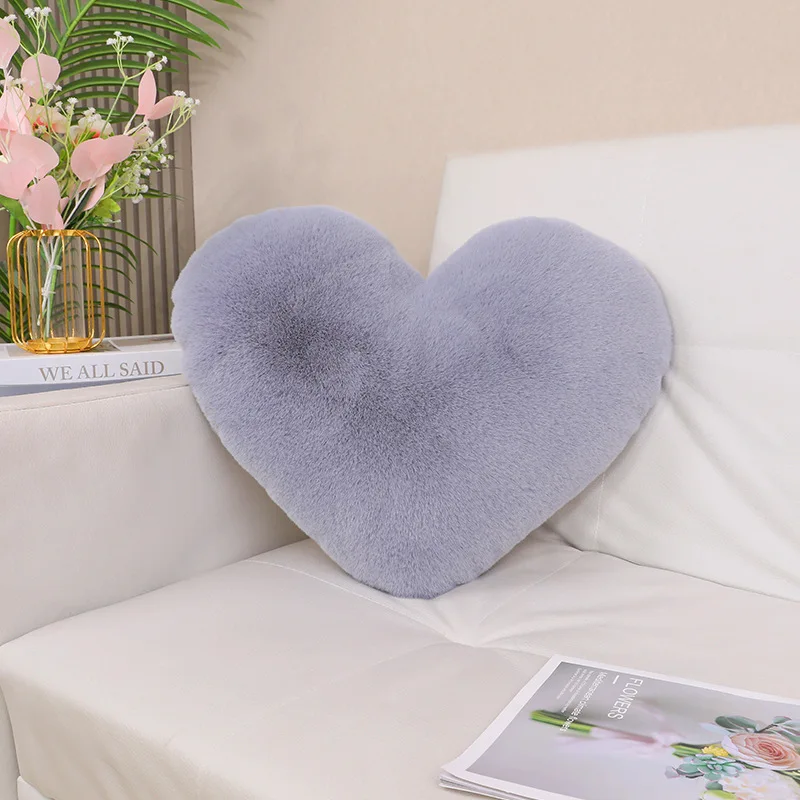 Heart-shaped Rabbit Fur Pillow for Cross-border E-commerce, Home Sofa Lumbar Cushion, Car Pillow, Couples Wedding Pillow