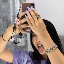 Heart Charm Phone Chain Faceted Crystal Pearl Bead Straps Telephone Accessories Kpop Mobile Jewelry Wholesale Cell Phone Lanyard