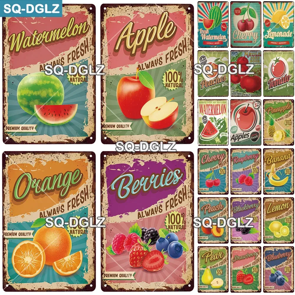 [SQ-DGLZ] Obst Metallschild Bar Wanddekoration Blechschild Vintage Metallschild Gemüse Malerei Plaketten Kunst Obst Poster