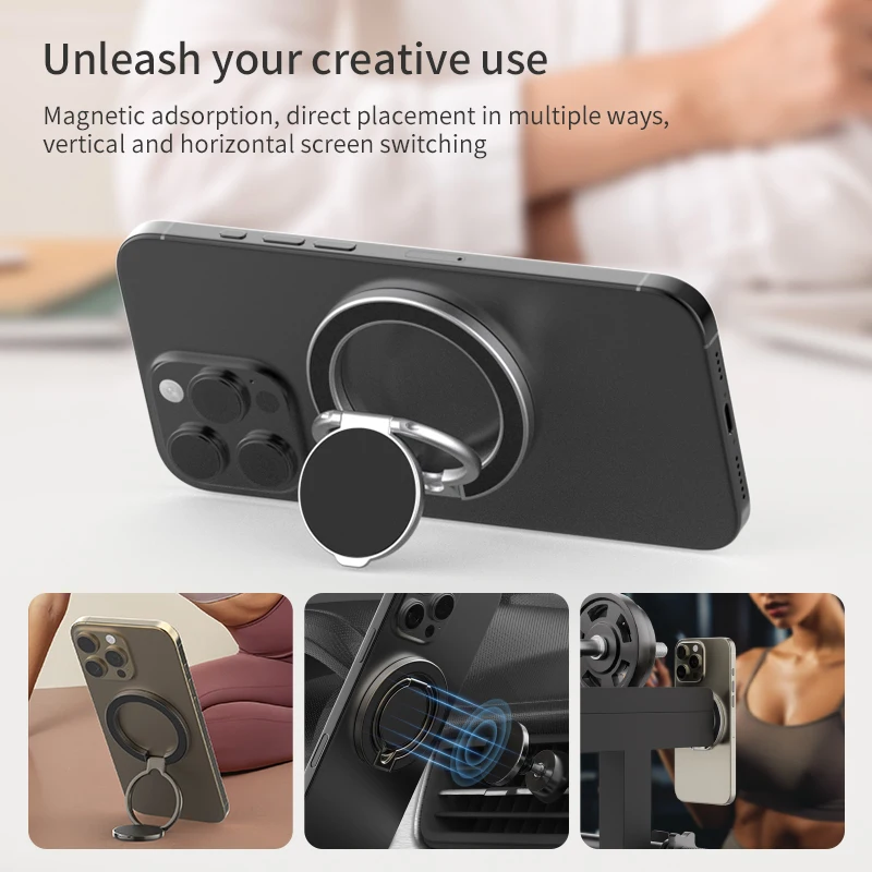 Double Sided MagSafe Phone Stand Magnetic Phone Ring Holder Kickstand Grip for Phone 17 16 Android Gym Car Holder view 4