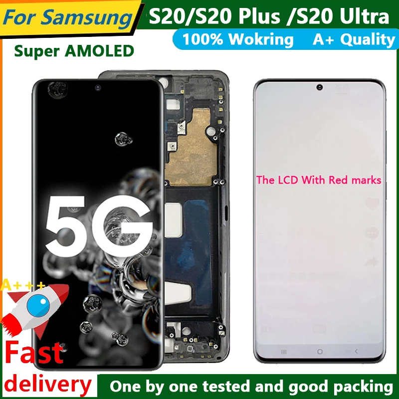 AMOLED Frontal S20 G980 Display For Samsung Galaxy S20 Plus G985 LCD Touch Screen Digitizer S20 Ultra LCD G988B/U Replacement