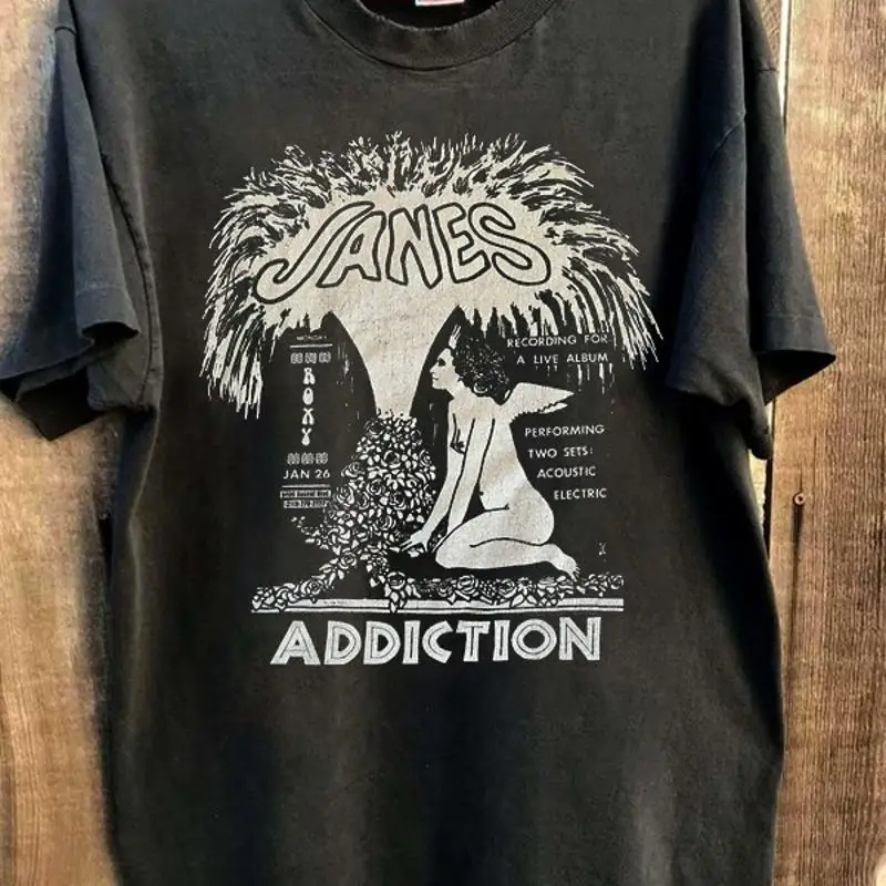 

Репринт Jane Ä Panger Addiction Band Базовая черная футболка в классическом стиле Vtg