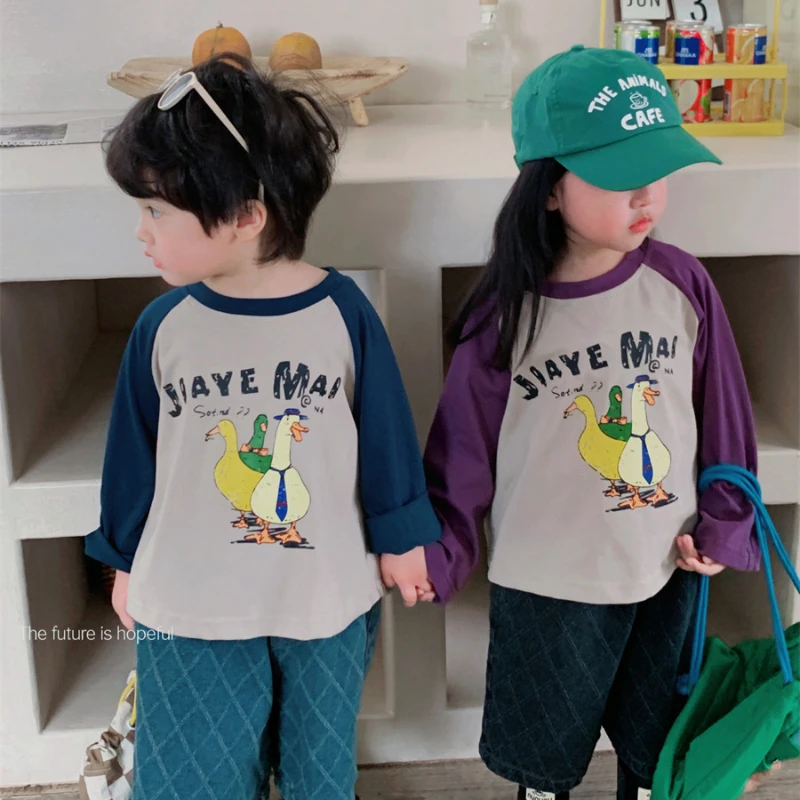 

Kids T-shirt Long Sleeves Cotton Girls Boys Cartoon Tee Shirt Fashion Korean Style Children's Clothing Baby Tops 1 To 7 Years