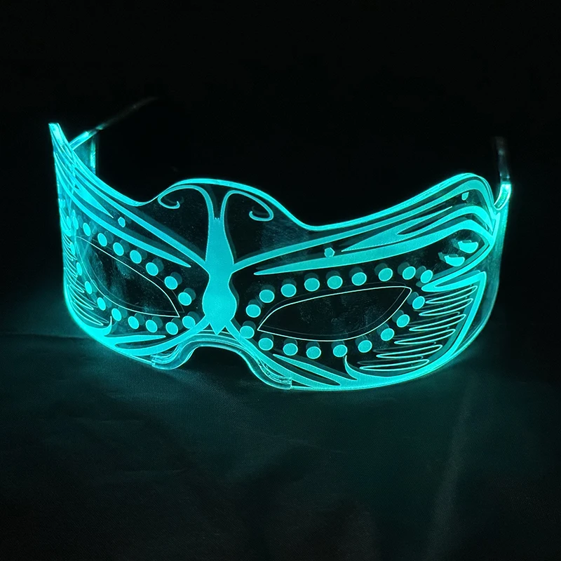 다채로운 LED 나비 안경, 라이트 업 안경, 소녀 하프 페이스 마스크, 음악 콘서트 용품, 야광 안경 바, 공연 소품