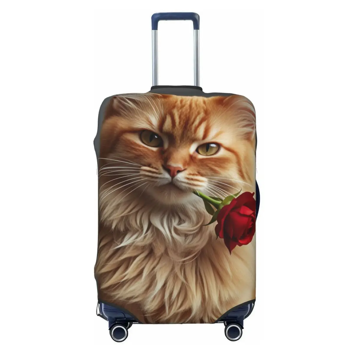 Kawaii Elegant Long-haired Cat With Rose Suitcase Cover Travel Protection Flight Practical Luggage Supplies