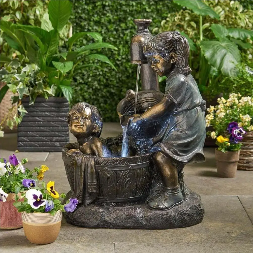 Boy And Girl Garden Statue Resin Sculpture Desktop Figurine Flowerbed Outdoor Ornaments Lawn Yard Drinking water