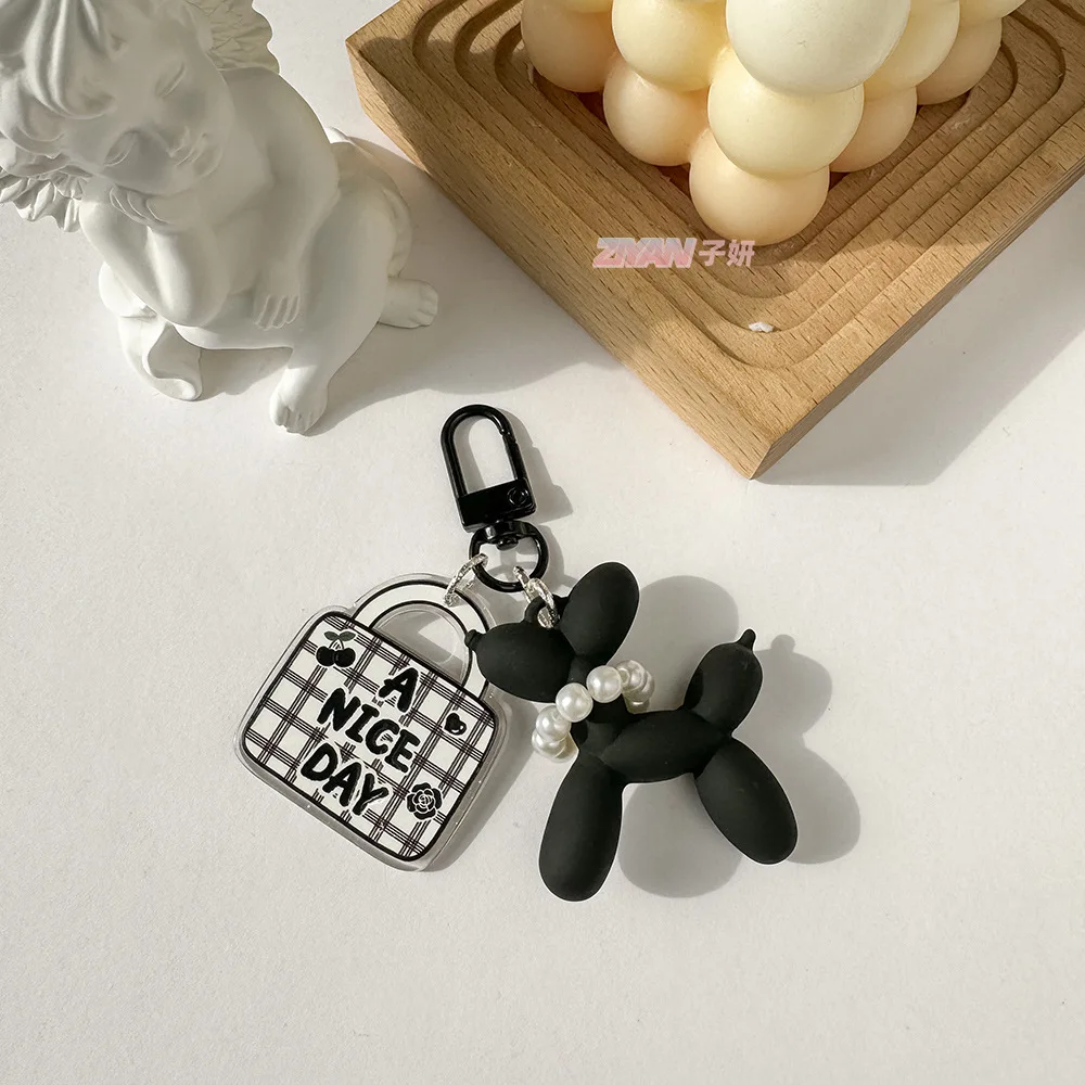 Creative Maillard Balloon Dog Keychain Acrylic Rubber Exquisite Phone Car Pendant Cartoon Key Ring DIY Gift for Women Children