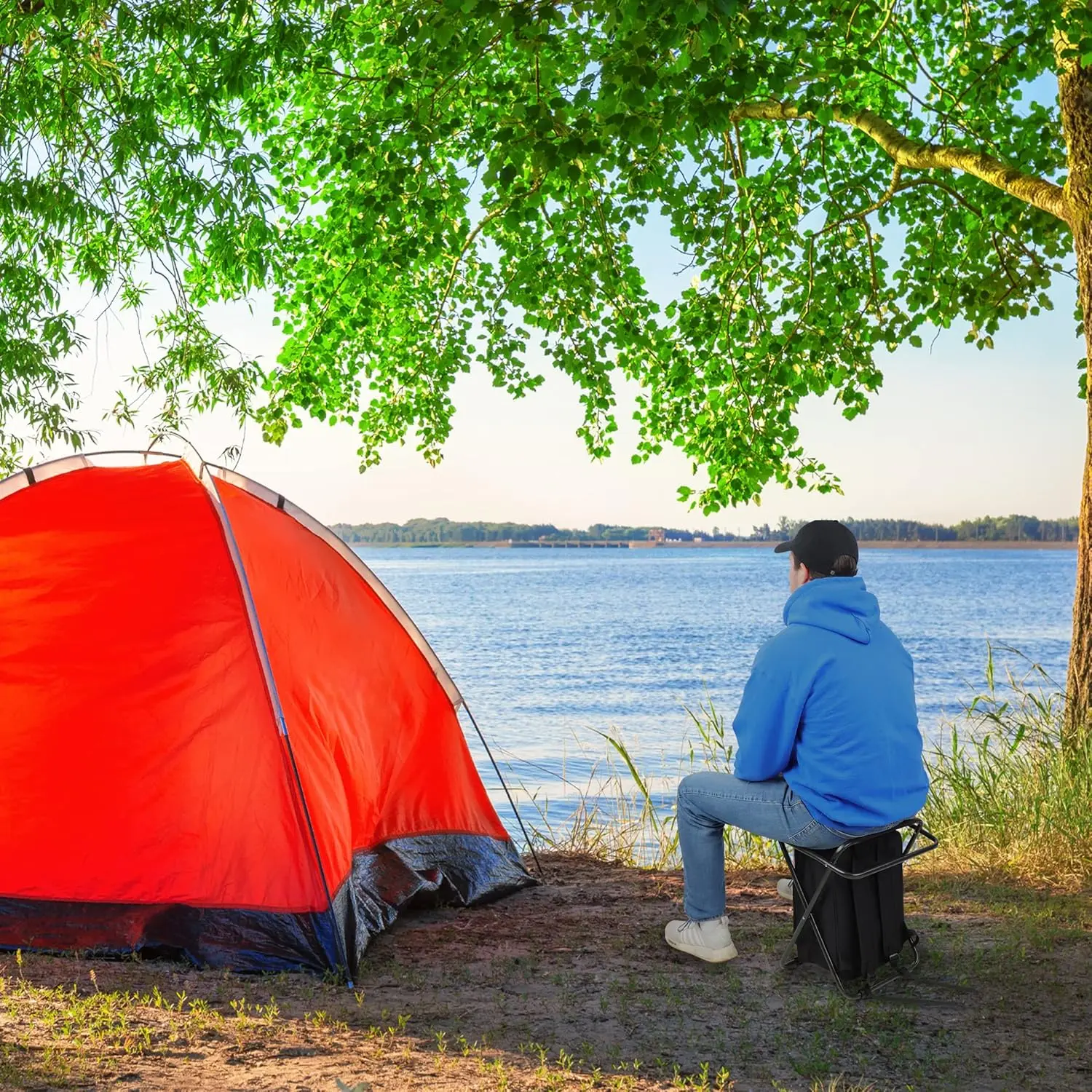 كرسي صيد الجليد قابل للطي مع مبرد، سعة 225 رطلاً، كرسي حقيبة ظهر محمول للتخييم وصيد الأسماك والصيد والخلف #6