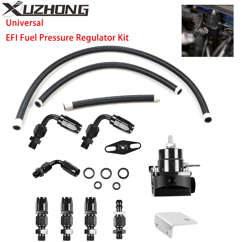 

Универсальный топливный регулятор давления EFI с 6AN топливным шлангом, Регулируемый алюминиевый черный без манометра