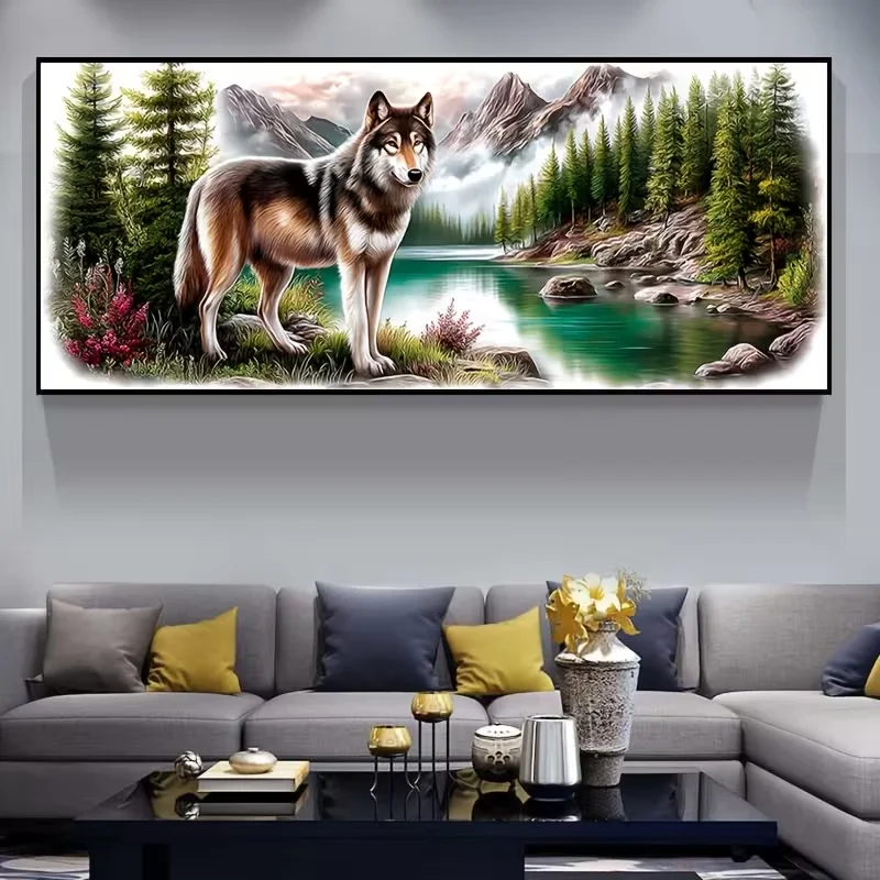 DIY Diamond Painting Art Snowy Mountain Forest Lone Wolf Landscape LargeDiamond Mosaic Embroidery Full Square Round Rhinestone
