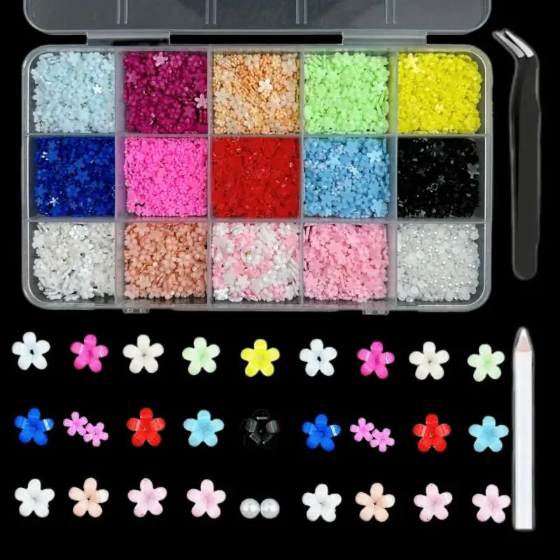 

1 Box Mixed Resin Flower Pearl Nail Charms White Pink Bowknot Nail Art Decorations Accessories Manicure DIY Handmade Crafts