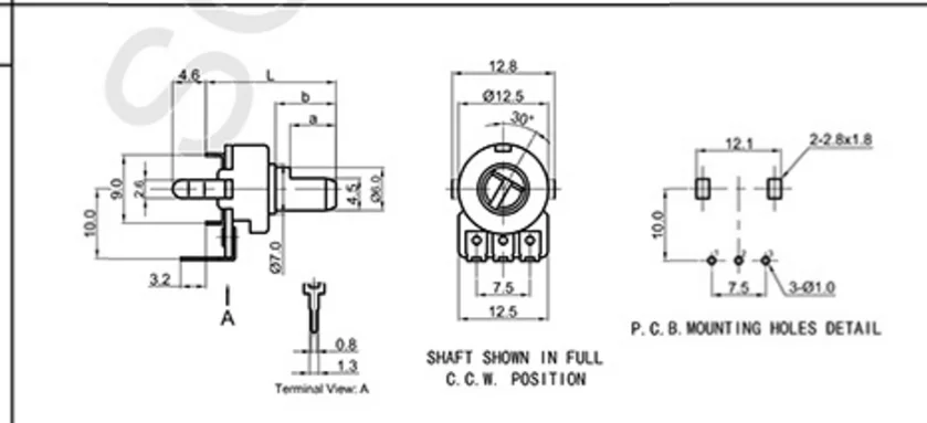 121 type single link amplifier volume rotary potentiometer B10K half axis length 15MM 12 type 3-pin