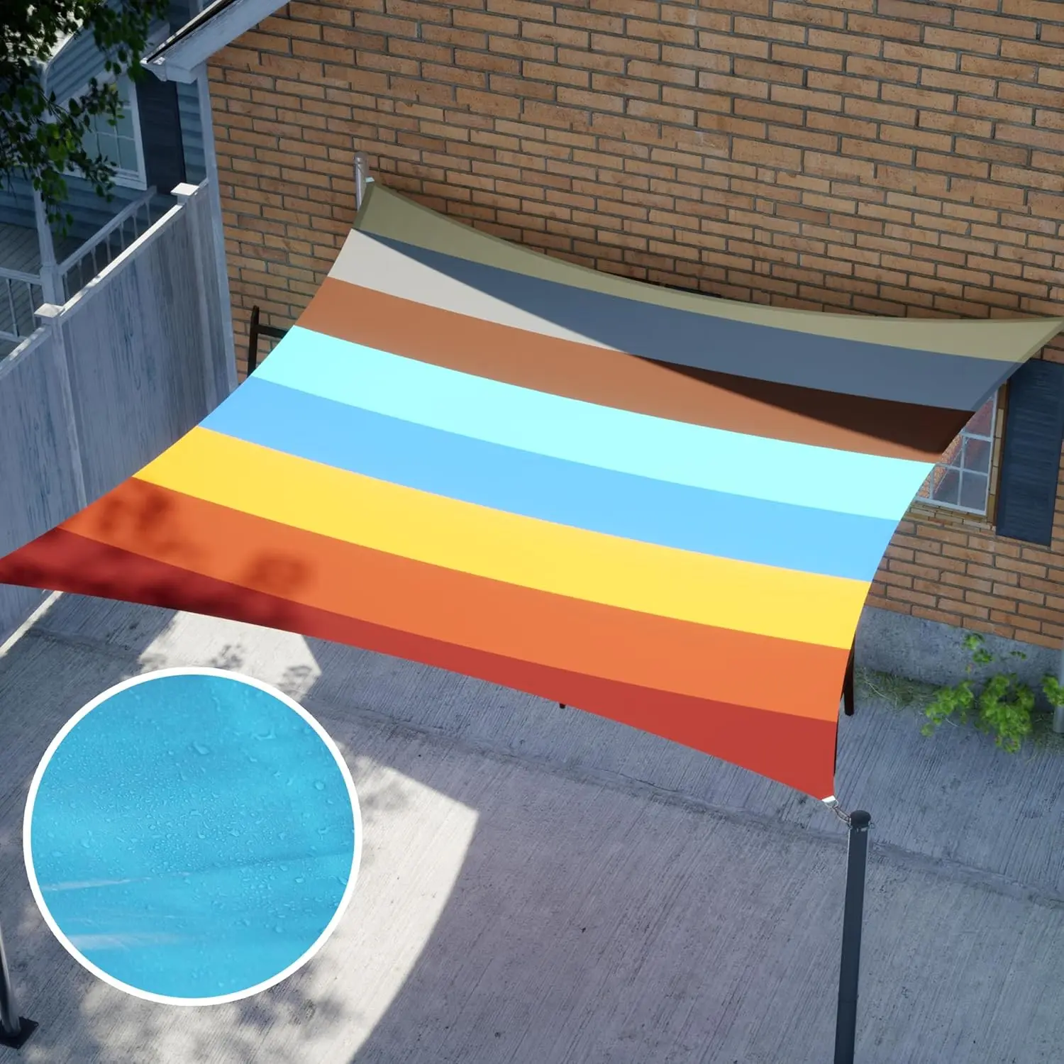 13' x 20' Rainbow Waterproof Sun Shade Sail Rectangle Water Resistant Canopy Awning Shelter, 95% UV Blockage for Outdoor Carport