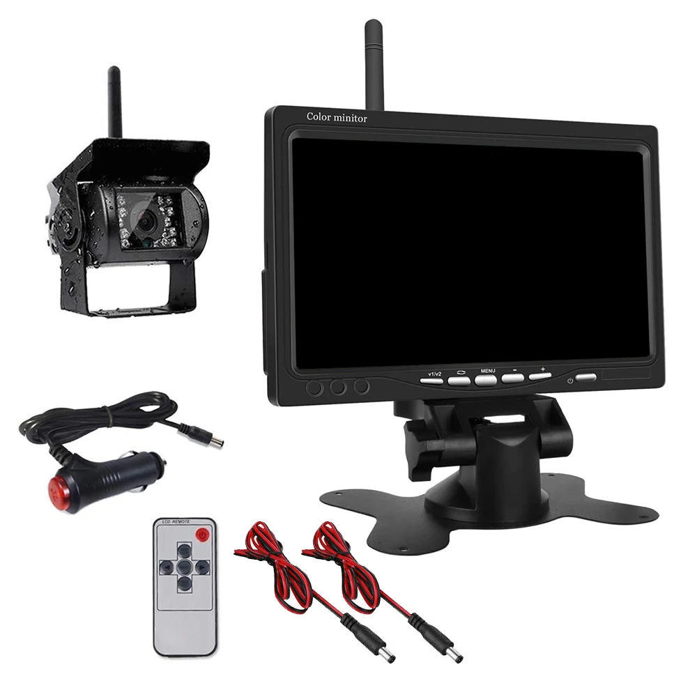 

Беспроводная камера заднего вида с 7-дюймовым монитором, динамическими направляющими траектории, ночным видением, водонепроницаемая, для грузовиков, автодомов, автобусов, 24В