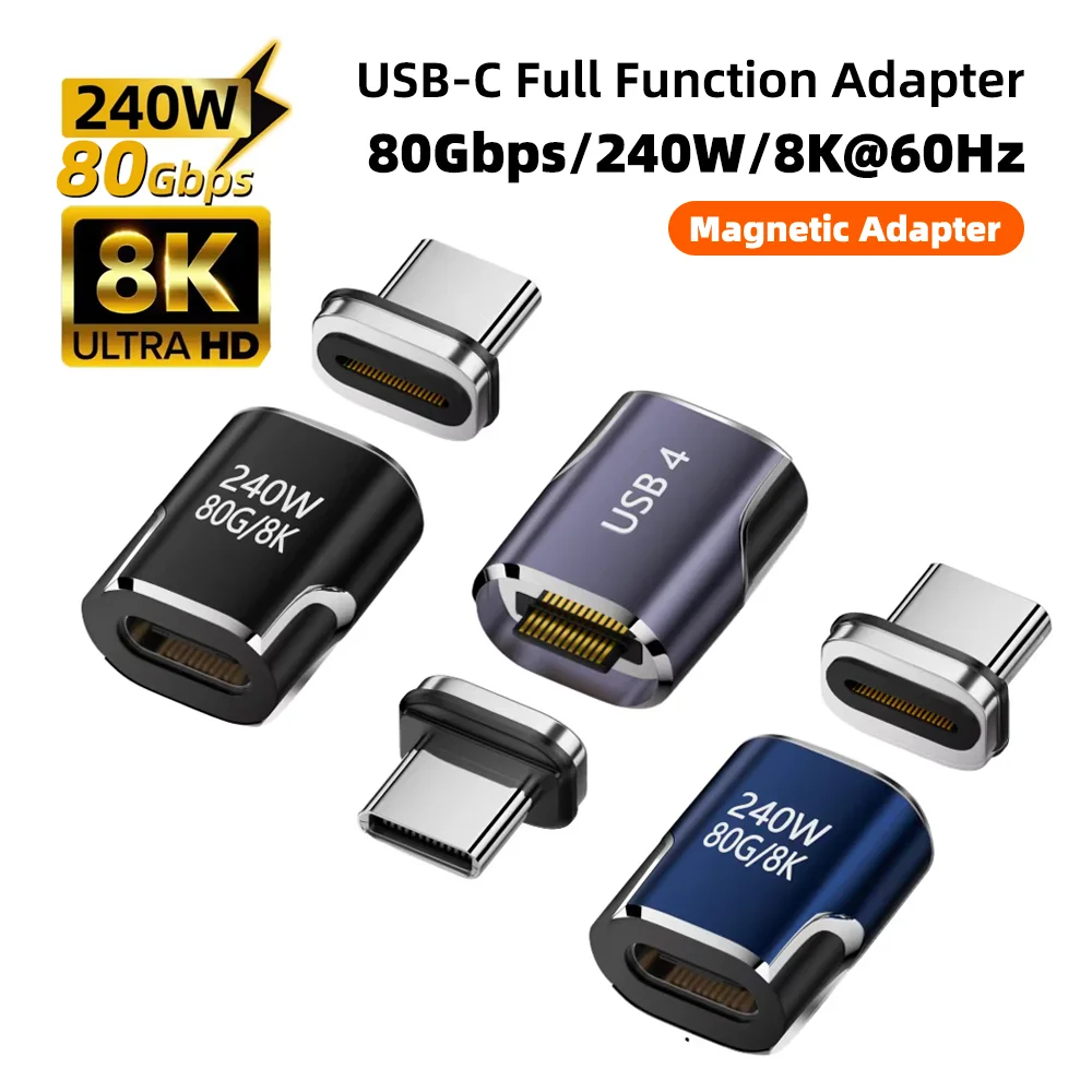 USB4 Thunderbolt4/3 Magnetic USB C To Type C Adapter 240W 80Gbps Fast Charging Magnet Charge Converter Cable 8K Adapter For Mac