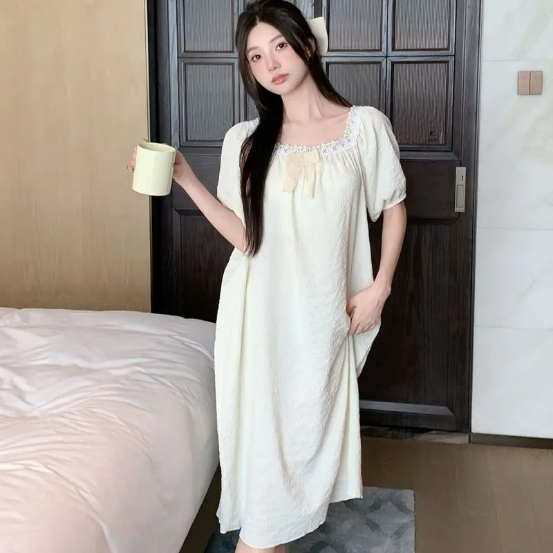 

Лето 2025 года, милые ночные рубашки принцессы с короткими рукавами для женщин, корейская милая одежда для сна, домашняя одежда, ночная рубашка, ночное платье, домашняя ночная рубашка