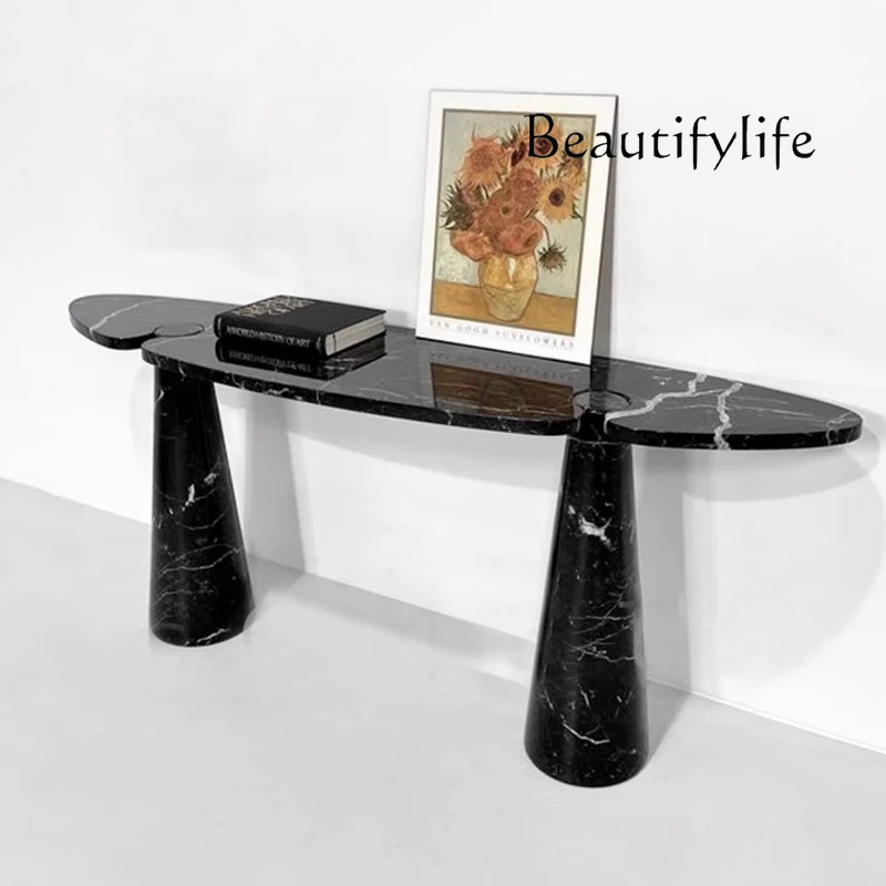 

American marble entrance table designer light luxury high sense of entry is opposite the door semi-round very narrow entrance pl