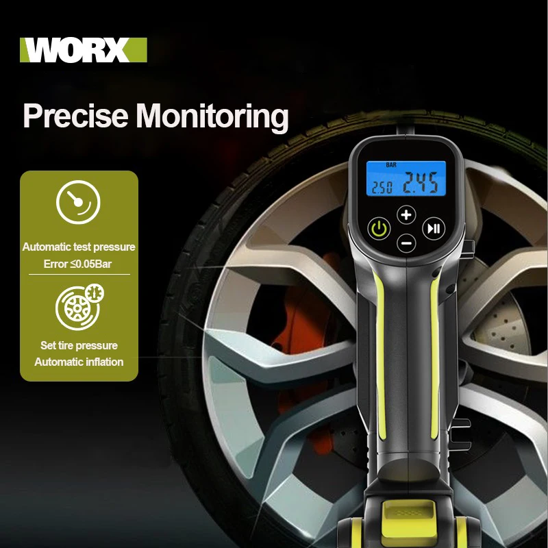 Imagem -02 - Worx-bomba de ar Inflável Automática Portátil Bomba de ar sem Fio Multifuncional do Carro Luzes de Advertência ao ar Livre Alta Pressão 20v Wu092