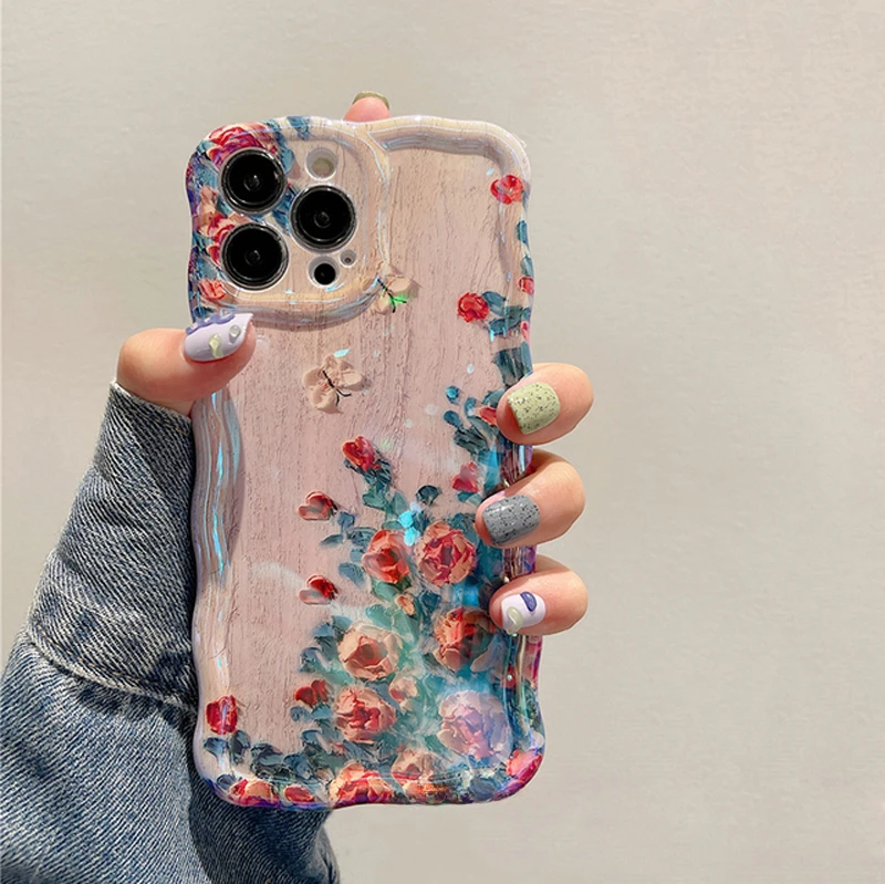 Laser Blu-ray Flower Phone Case Deluxe Shockproof TPU Soft Silicone Case For iPhone15 14 13 12 11 Pro Max Plus