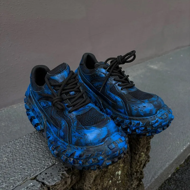 Fashion Graffiti Platform Tire Sole Shoes Breathable Casual Retro Men Chunky Sneakers