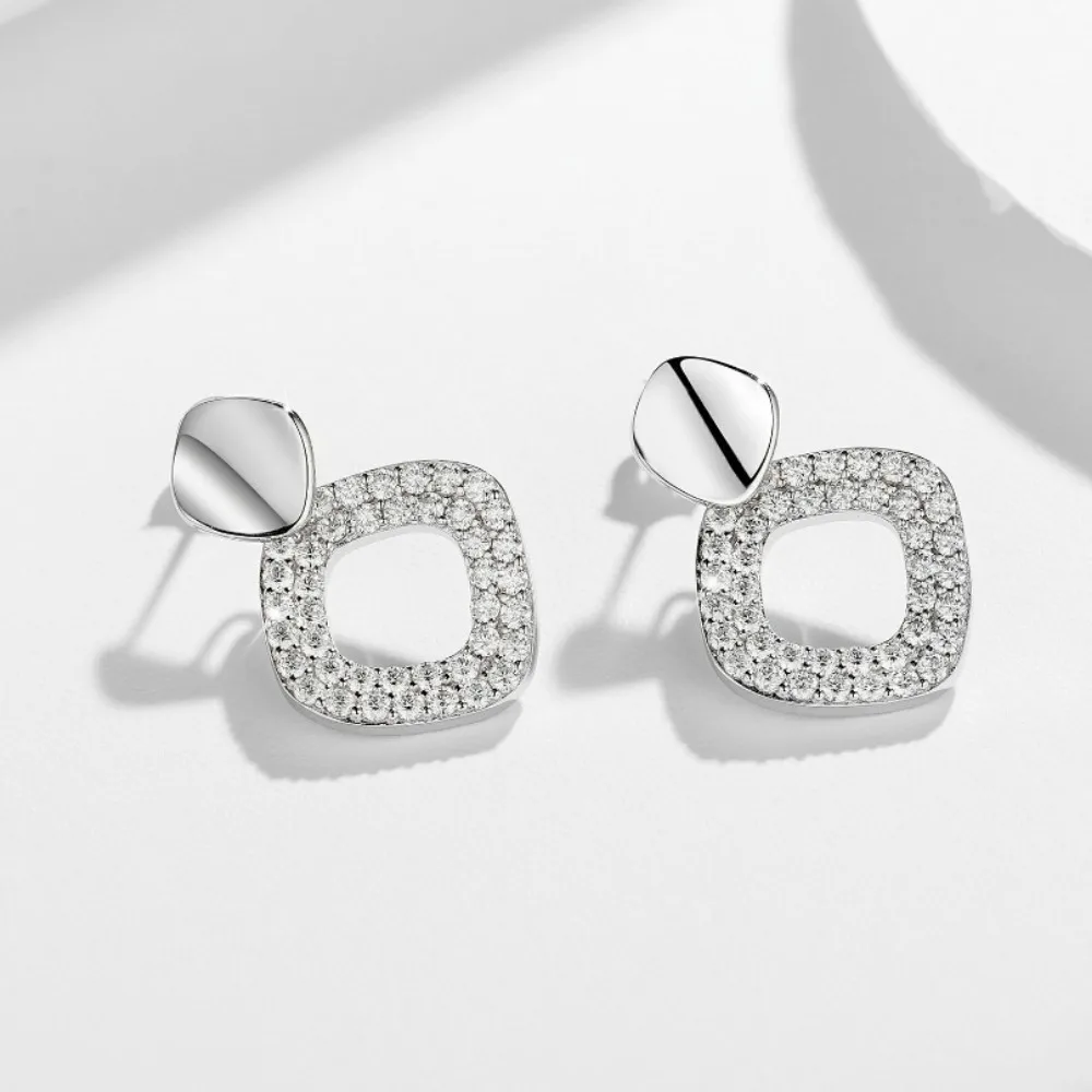 

M-JAJA Moissanite Rhombus Stud Earrings for Women S925 Sterling Silver Diamond Hoop Earrings Wedding Party Trendy Jewelry Gift