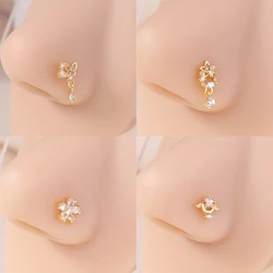 1Pcs Nose Stud Rings L Screw Shaped Nose Ring Star Butterfly Flower CZ Nose Rings Stud Body Piercing Jewelry for Women Men