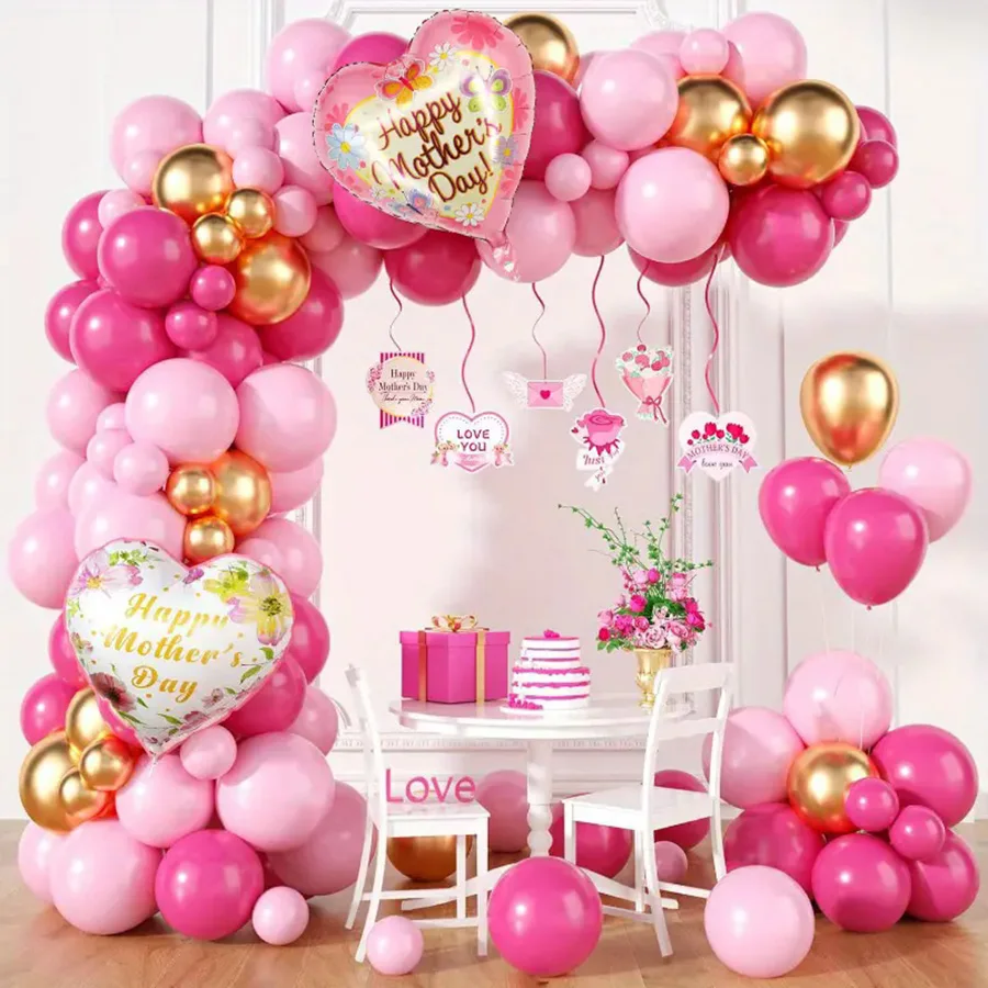 124 Stück Muttertags-Luftballons, Girlandenbogen-Set, rosa, rosa, rot, Latex, Liebesherz, Ballon für Muttertag, Party, Dekoration, Zubehör