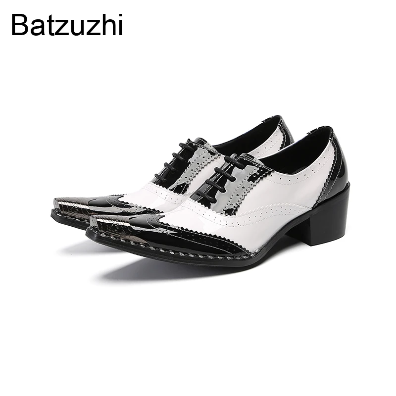 

Batzuzhi 6CM Heels Height Men's Shoes Black White Genuine Leather Dress Shoes Man Lace-up Formal Business/Party/Wedding Shoes