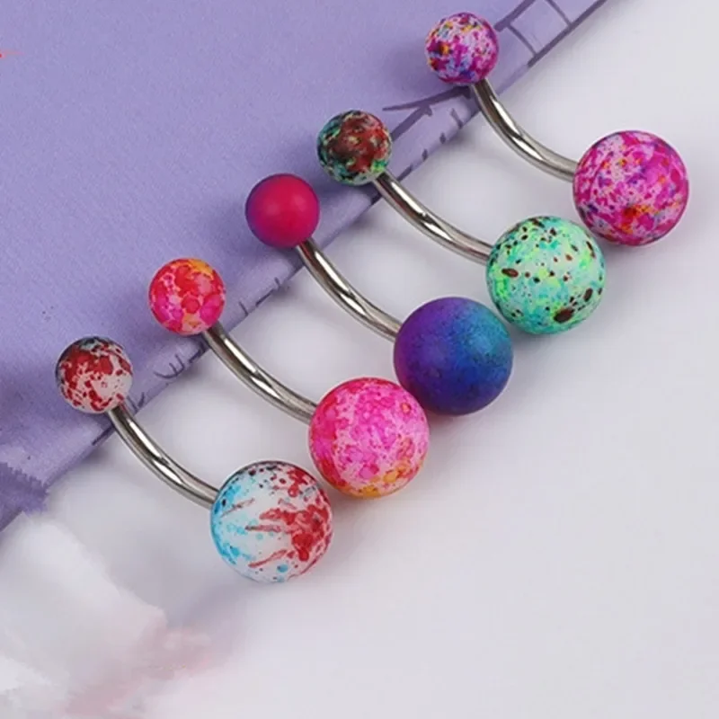 5PCS Shiny Acrrlic Belly Barbell Piercing Bulk Rainbow Spot Belly Button Rings Pack Cute Belly Bar Set Piercing Nombril Lote