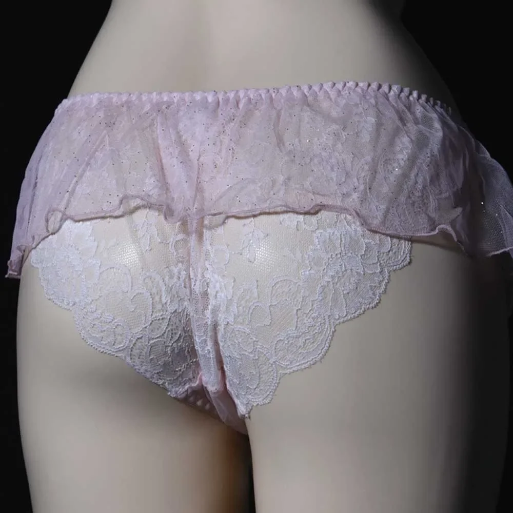 Sissy Pouch Panties Mens Lace Briefs Sissy Lace Skirted G-String Thongs Underwear Knickers Crossdress Erotic Ruffled Lingerie A5