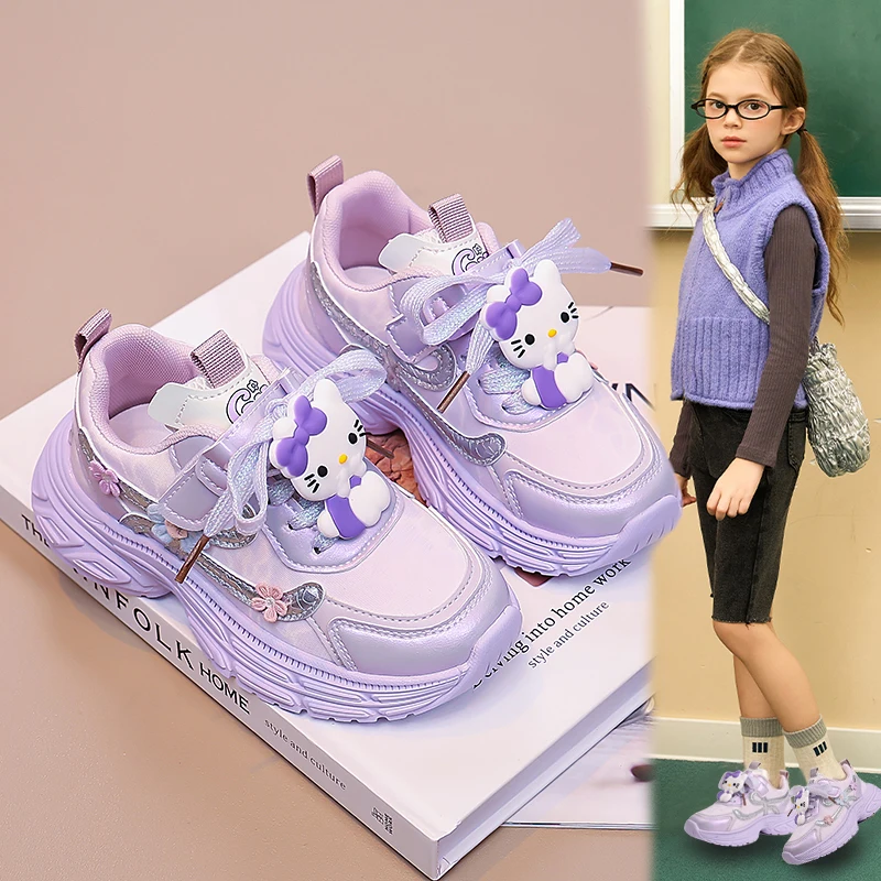 Hello Kitty Girls Shoes Sneakers for Children Student Casual Basketball Shoes Kid Sneakers Running Fashion Sports Shoes