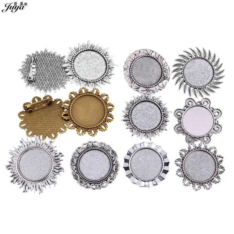 

5pcs Classical Flower Bezels Brooch Base 25mm Cabochon Settings Baroque Style Tray For DIY Badge Jewelry Making Accessories