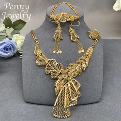 Set di gioielli placcati in oro 18 carati Vintage classico 4 pezzi per le donne collana grossa orecchino braccialetto anello regali italiani per feste di matrimonio