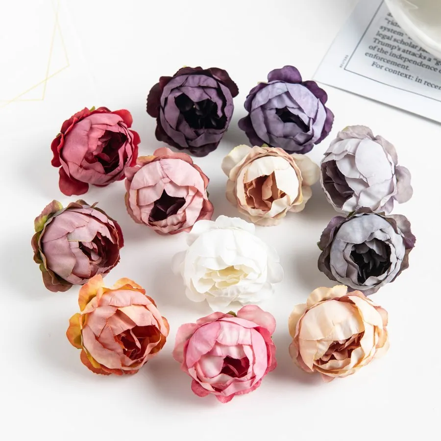 10Pcs Artificial Flowers Wall Wedding Christmas Decoration for Home Scrapbooking Decorative Wreath Diy Candy Box Silk Peony Head