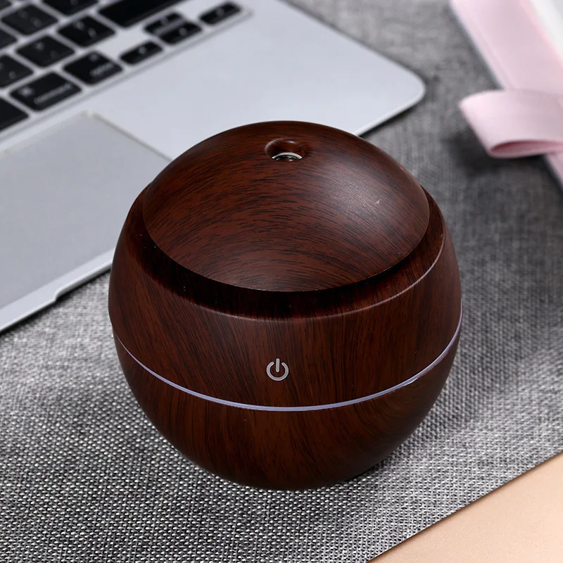200ml USB Small Ball 7 Colorful Light Bass Noise Reduction Mushroom Humidifier Mini Wood Grain Round Hollow Aroma Diffuser image 4