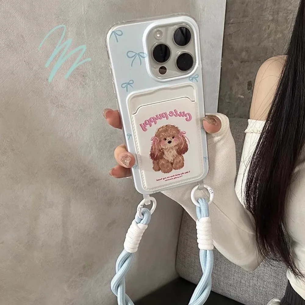 

For huawei NOVA12PRO NOVA11SE NOVA10 9 8 7 Blue pink bow teddy card bag phone case cute anti-drop protect cover with hand strap