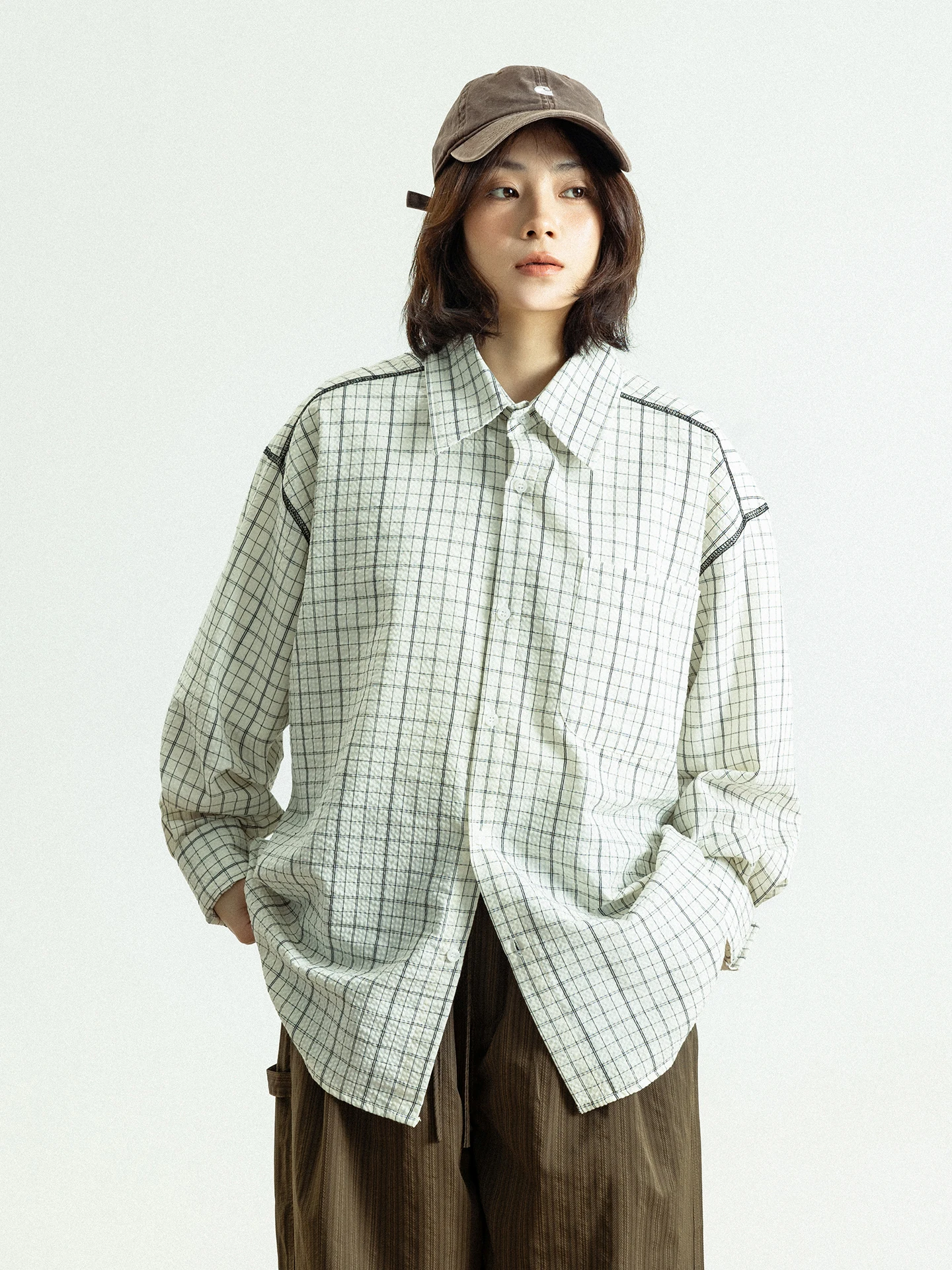 

GoodNorth Retro Texture Plaid Shirt Unisex Spring Loose Long Sleeve Casual Style Cotton Blend Shirt Coat for Men And Women
