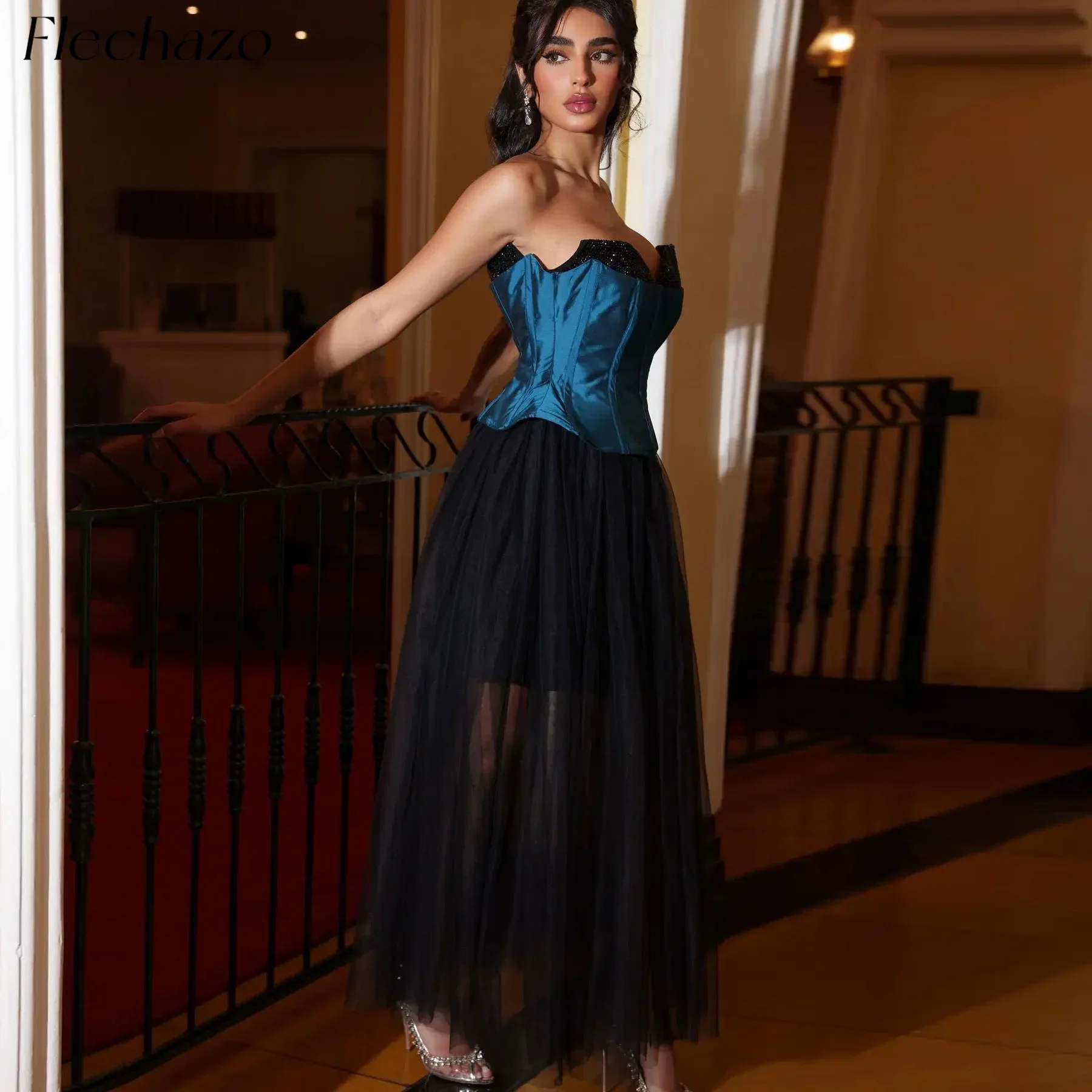 Flechazo Evening Dress Strapless Sequin A Line Floor-Length Elegant Celebrity Party Dress For Women Customized vestidos de gala