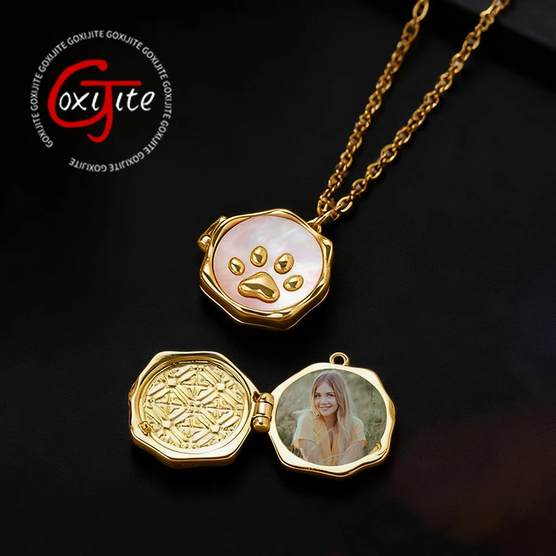 

Goxijite Custom Opening Closing Photo Frame Necklace Personalized Photoes Locket Pendant Women's Art Retro Collar Chain Jewelry