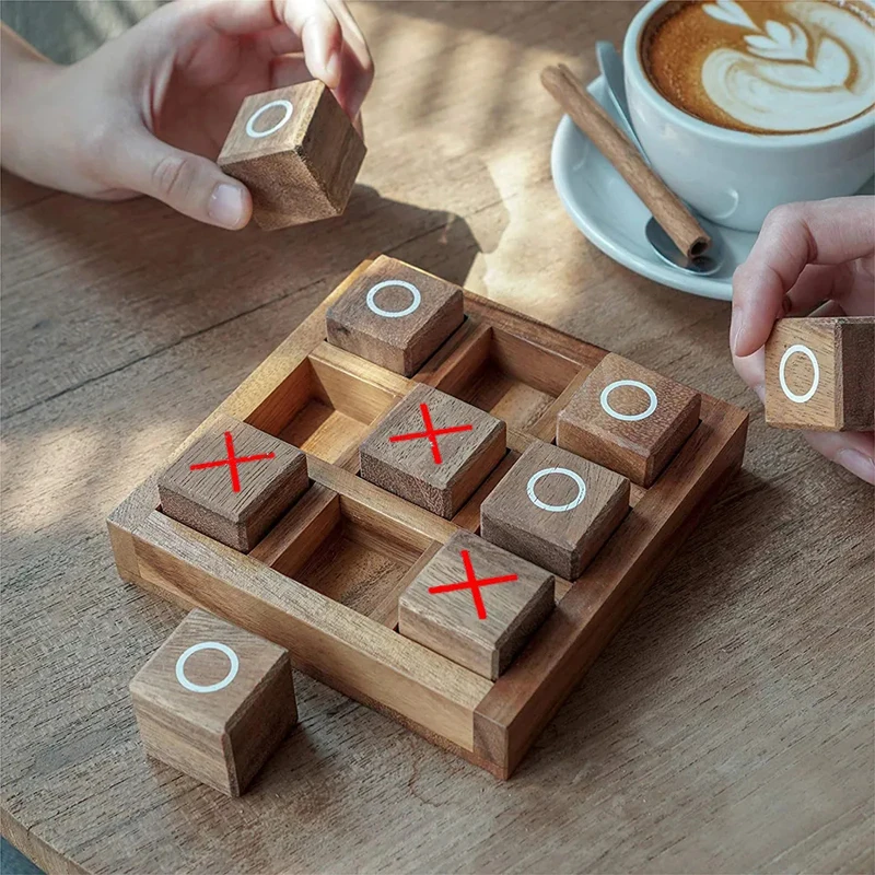 Wooden Tic Tac Toe Board Game XO Chess IQ Logic Toys Parent Child Interaction Party Spiele Juegos De Mesas Para Toda La Familia