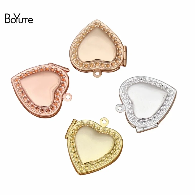 BoYuTe (10 Pieces/Lot) 20*4.5MM Metal Brass Heart Locket Pendant Charms Diy Hand Made Open Photo Locket Jewelry Accessories