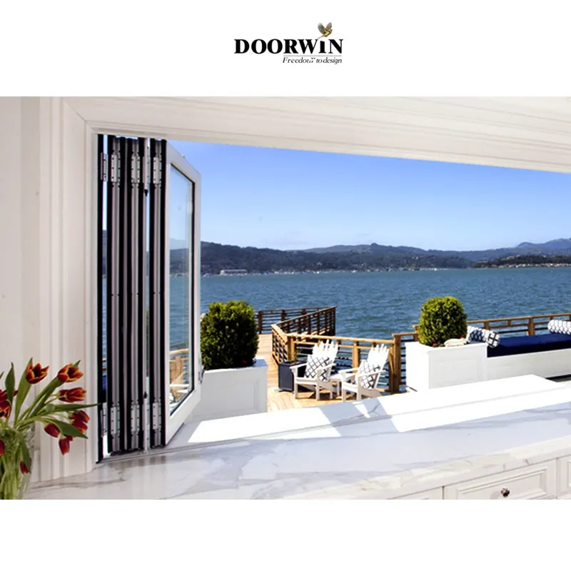 Doorwin New Design Custom Champagne Color Eu Aluminium Windows Bi Folding Windows Aluminium Modern Windows