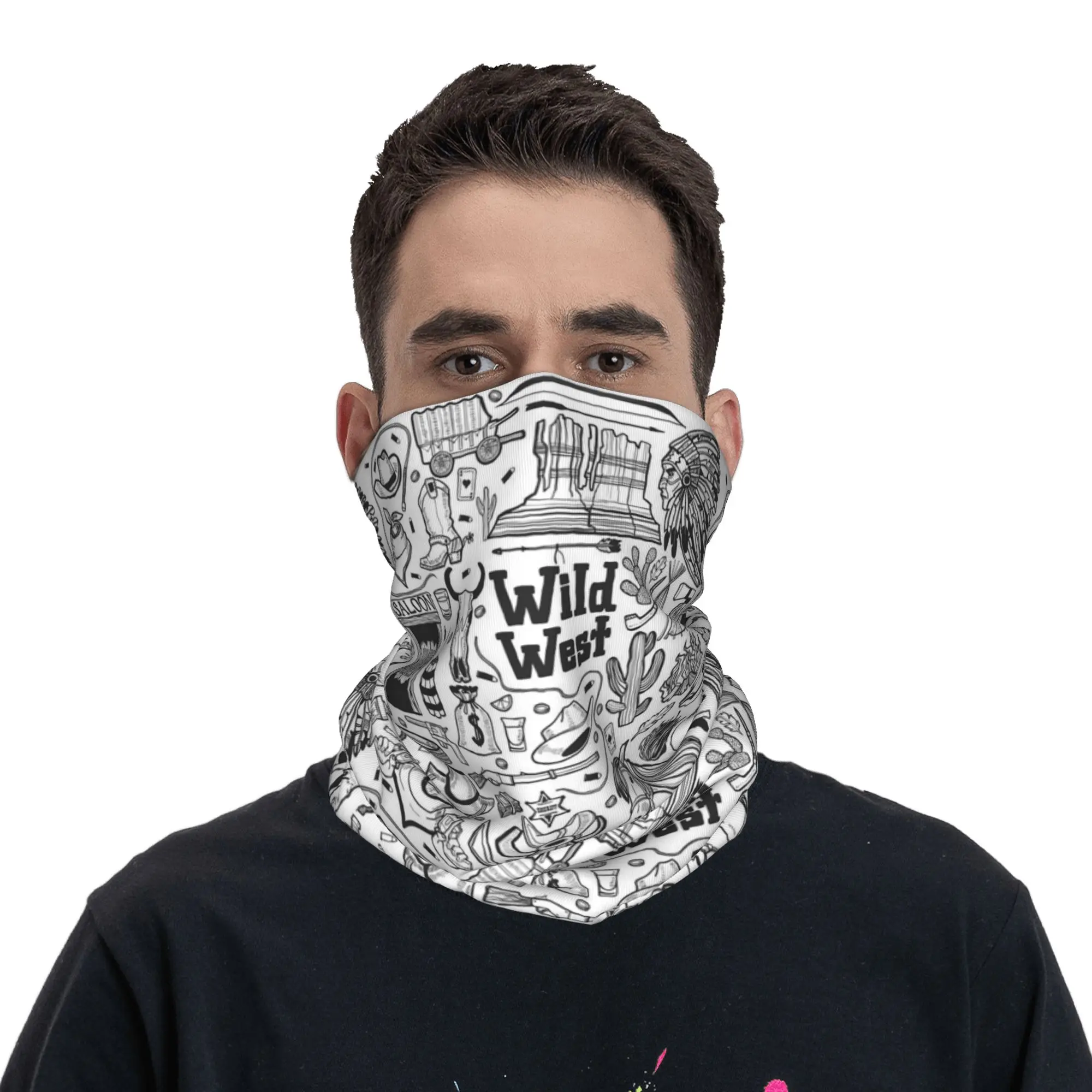 wild west Cowboy style Bandana Neck Gaiter Printed Wrap Mask Scarf Headwear Cycling Unisex Adult Washable